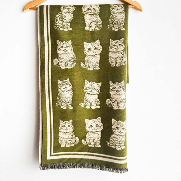 Unbranded Accessories - Kittens Print Bright Green Large Cozy Double Sided scarf